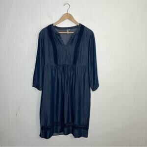 Sahalie Lyocell Chambray Lattice Trim Dress Size Large